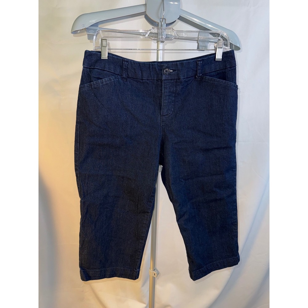 St Johns Bay Womens 10P Dark Wash Denim Capri Pants Petite Indigo Cropped Jeans